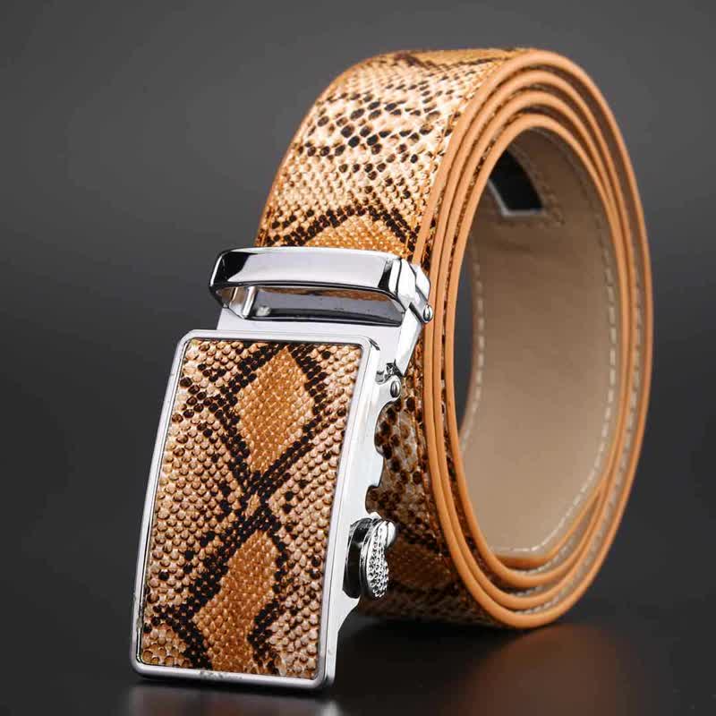 Men's Snakeskin Pattern Automatic Buckle Leather Belt - image 1