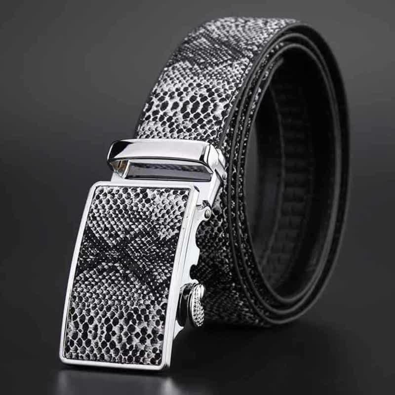 Men's Snakeskin Pattern Automatic Buckle Leather Belt - image 5
