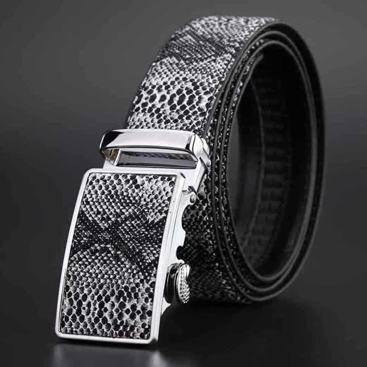 Men's Snakeskin Pattern Automatic Buckle Leather Belt - image 5