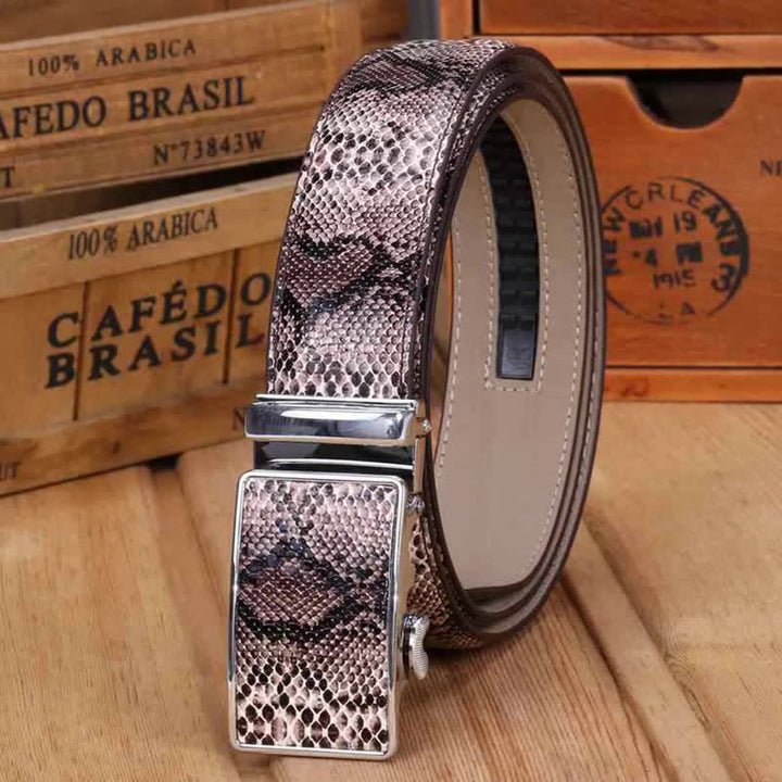 Men's Snakeskin Pattern Automatic Buckle Leather Belt - image 3