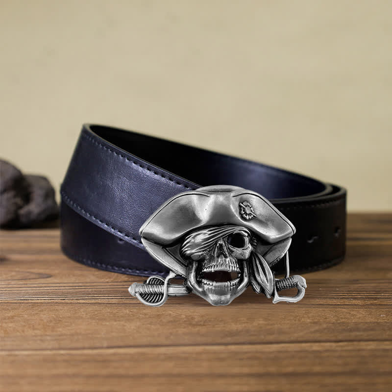 Men's DIY Punk Style Skull Pirate Buckle Leather Belt - Pirate - Black PU Belt (40) - image 2