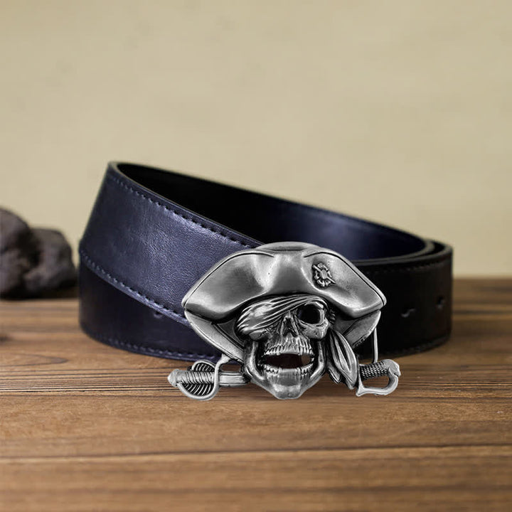 Men's DIY Punk Style Skull Pirate Buckle Leather Belt - Pirate - Black PU Belt (40) - image 2