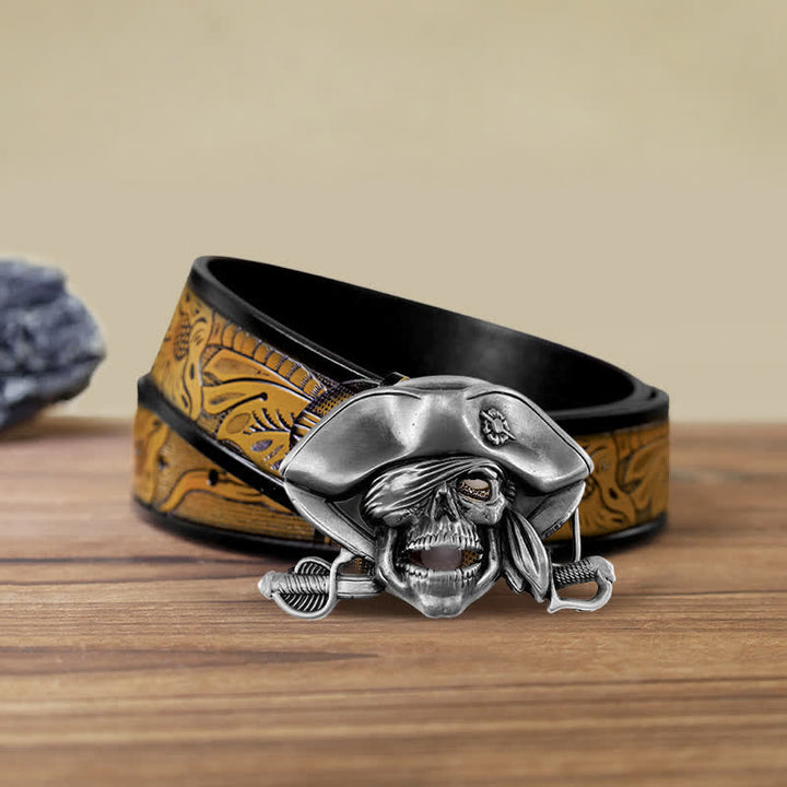 Men's DIY Punk Style Skull Pirate Buckle Leather Belt - Pirate - SandyBrown Belt (40) - image 7