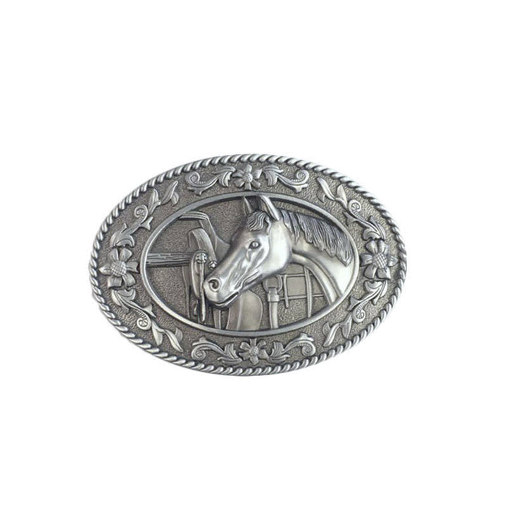 Men's DIY Horse Head Saddle Enameled Buckle Leather Belt - White - Without Belt - image 9