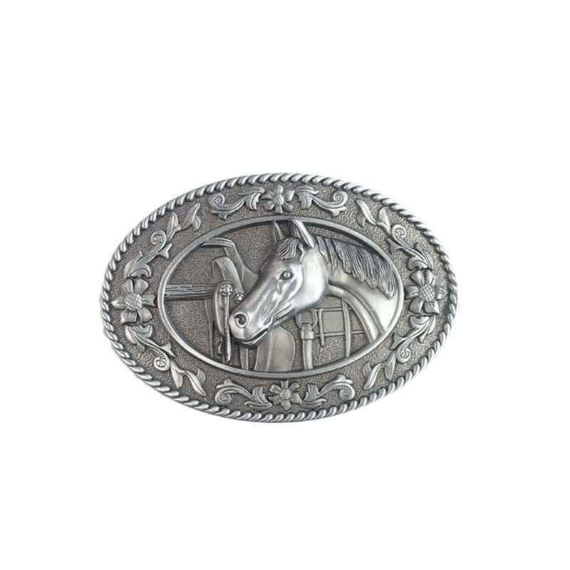 Men's DIY Horse Head Saddle Enameled Buckle Leather Belt - White - Without Belt - image 9