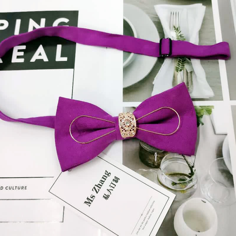Men's Golden Decoration Formal Groom Suit Bow Tie - Purple - image 2