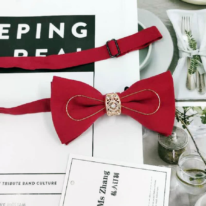 Men's Golden Decoration Formal Groom Suit Bow Tie - Red - image 1