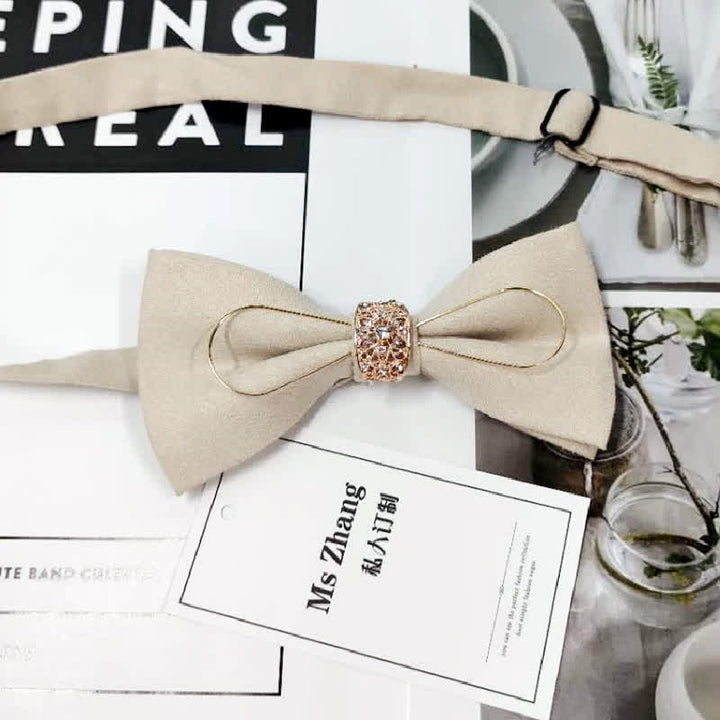 Men's Golden Decoration Formal Groom Suit Bow Tie - Ivory - image 6