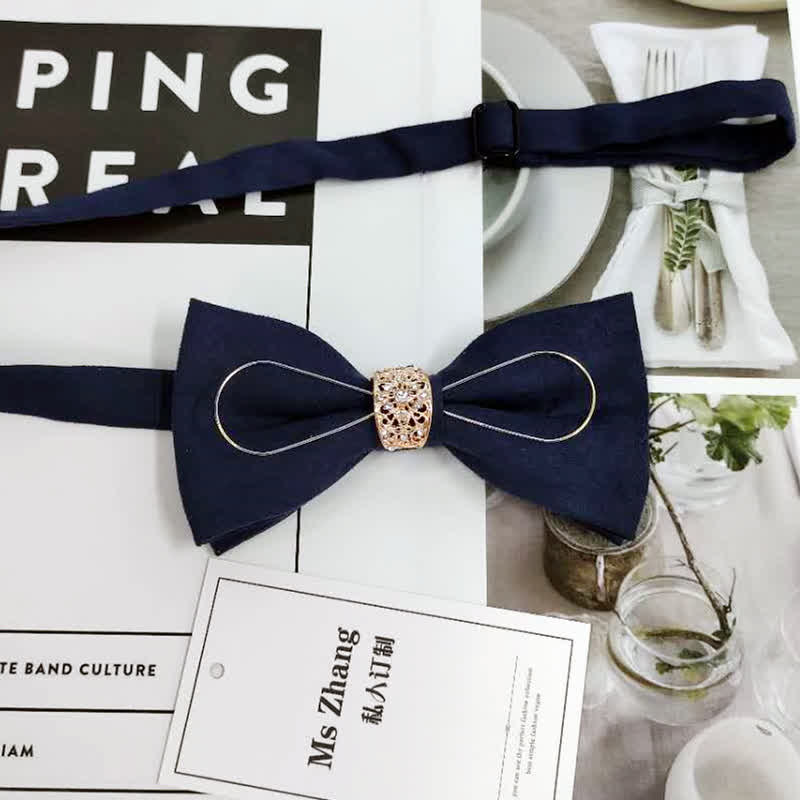 Men's Golden Decoration Formal Groom Suit Bow Tie - Navy - image 4
