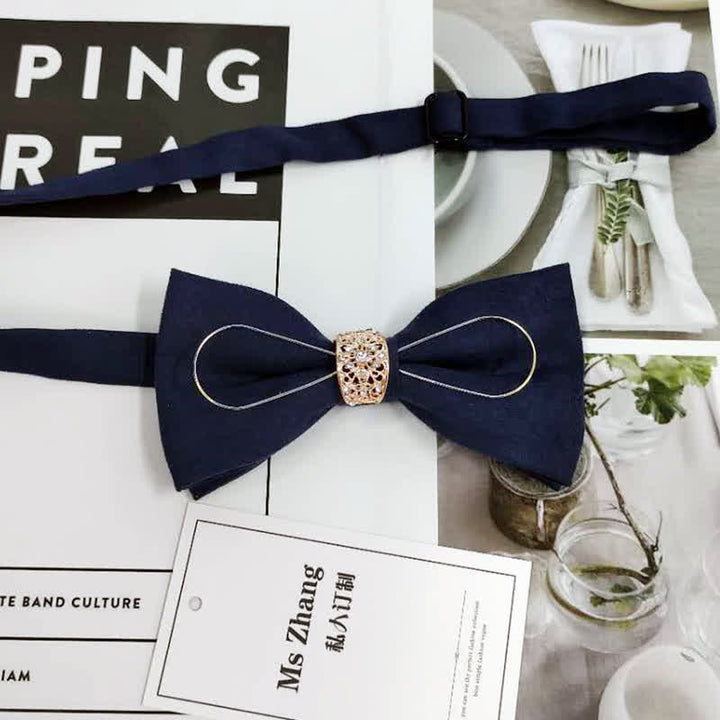 Men's Golden Decoration Formal Groom Suit Bow Tie - Navy - image 4