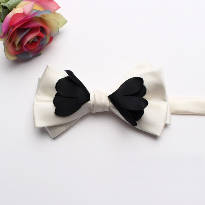 Men's Yarn-dyed Double Layer Flower Ribbon Bow Tie - White - image 5