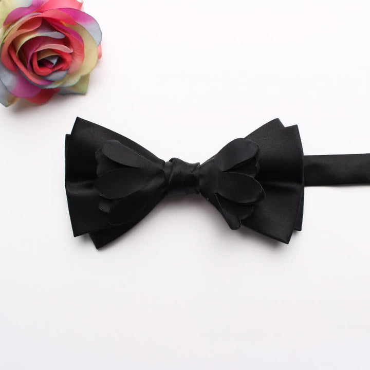 Men's Yarn-dyed Double Layer Flower Ribbon Bow Tie - Black - image 8