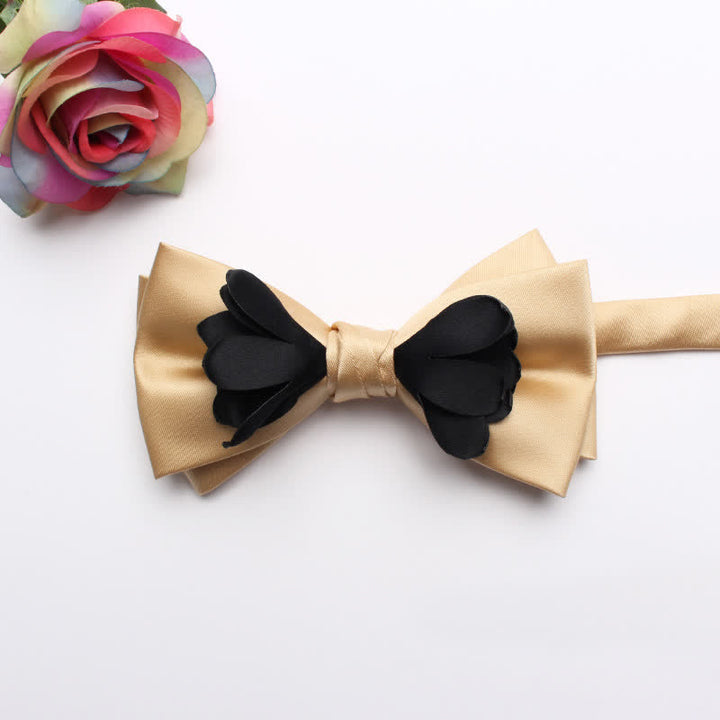 Men's Yarn-dyed Double Layer Flower Ribbon Bow Tie - Champagne - image 6