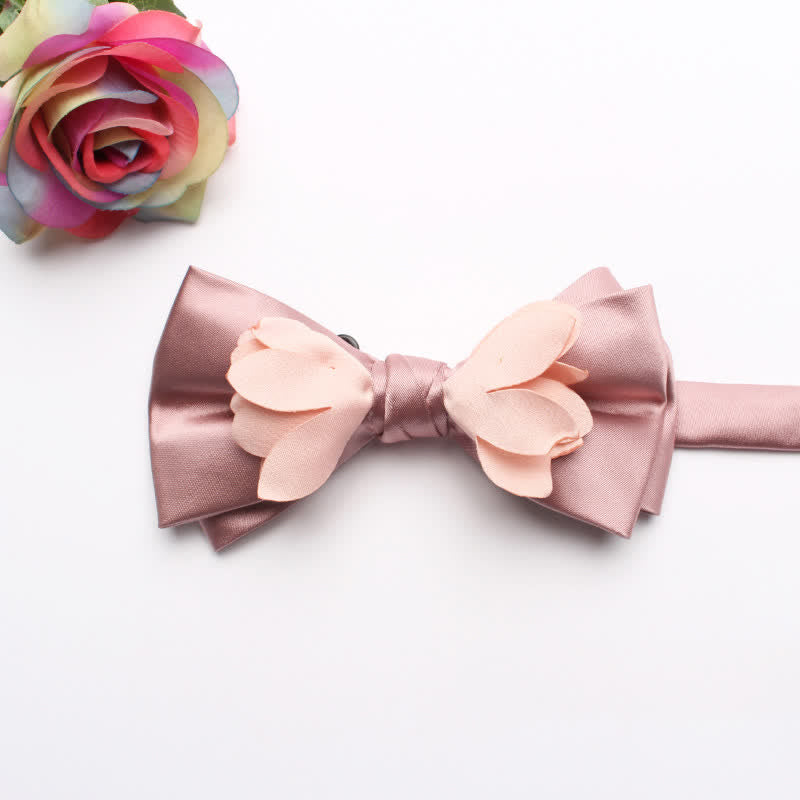 Men's Yarn-dyed Double Layer Flower Ribbon Bow Tie - Pink - image 7