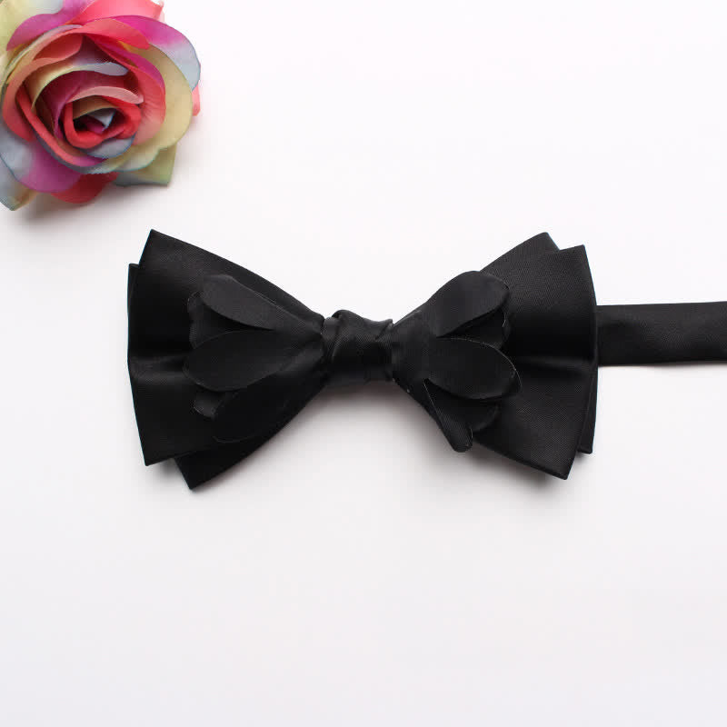 Men's Yarn-dyed Double Layer Flower Ribbon Bow Tie - Black - image 8