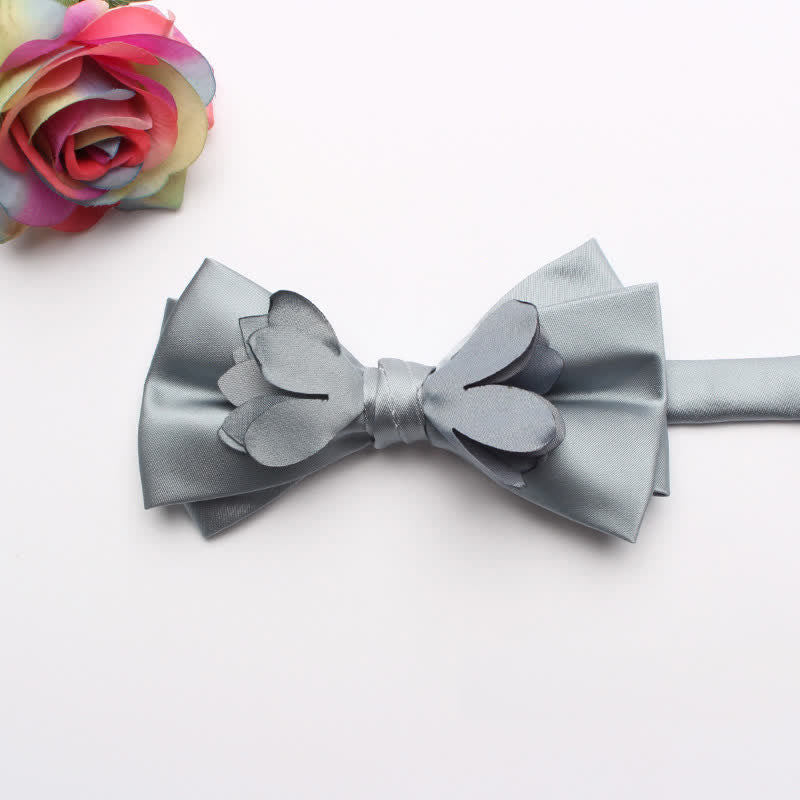 Men's Yarn-dyed Double Layer Flower Ribbon Bow Tie - Gray - image 9