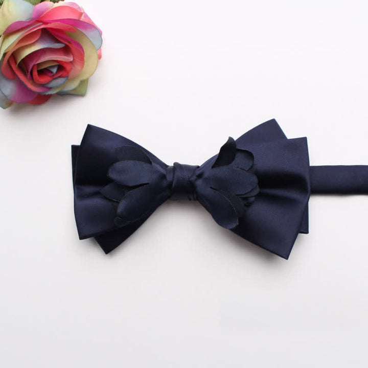 Men's Yarn-dyed Double Layer Flower Ribbon Bow Tie - Navy - image 10
