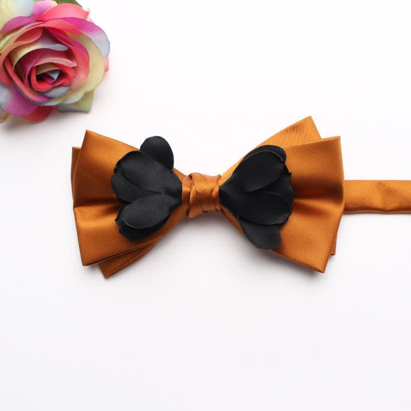 Men's Yarn-dyed Double Layer Flower Ribbon Bow Tie - Orange - image 11