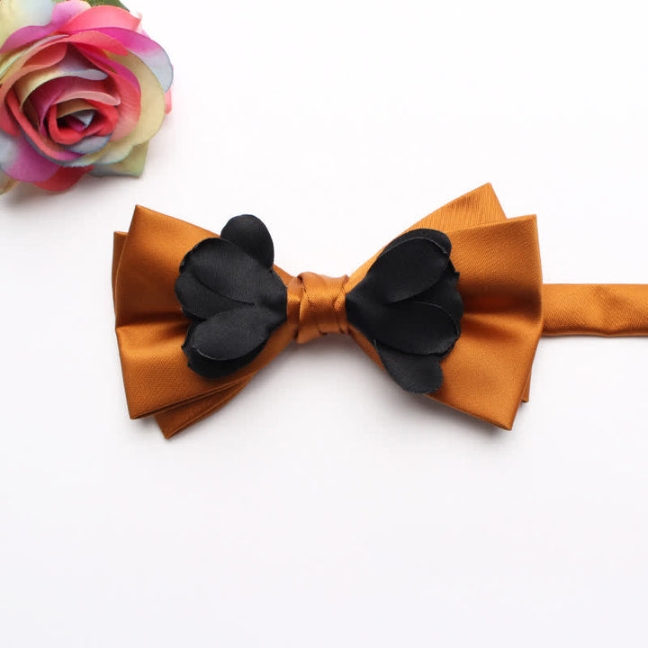 Men's Yarn-dyed Double Layer Flower Ribbon Bow Tie - Orange - image 11
