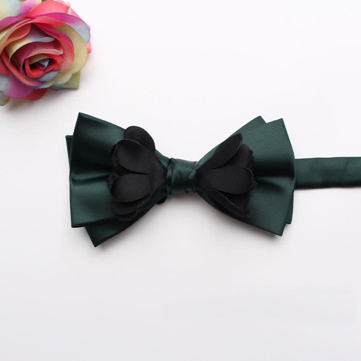 Men's Yarn-dyed Double Layer Flower Ribbon Bow Tie - Dark Green - image 2