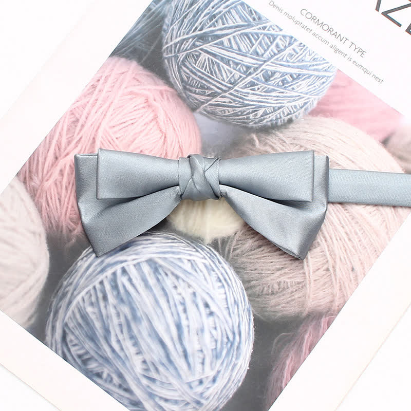 Men's Stylish Solid Color Unique Double Layered Bow Tie - Gray - image 8