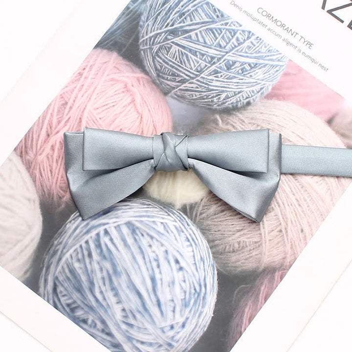Men's Stylish Solid Color Unique Double Layered Bow Tie - Gray - image 8