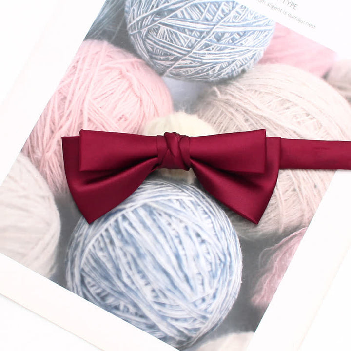 Men's Stylish Solid Color Unique Double Layered Bow Tie - Dark Red - image 2