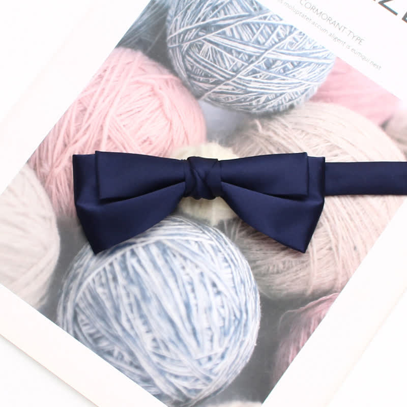 Men's Stylish Solid Color Unique Double Layered Bow Tie - Navy - image 13