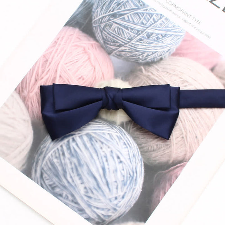 Men's Stylish Solid Color Unique Double Layered Bow Tie - Navy - image 13