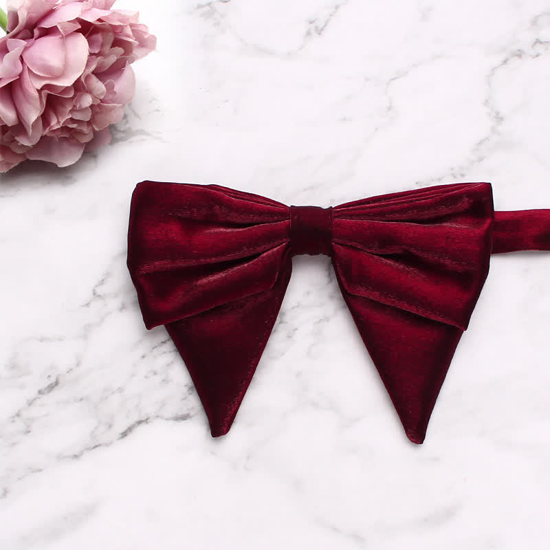 Men's Gloss Double Layered Oversized Pointed Bow Tie - DarkRed - image 15