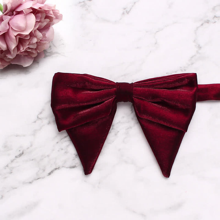 Men's Gloss Double Layered Oversized Pointed Bow Tie - DarkRed - image 15