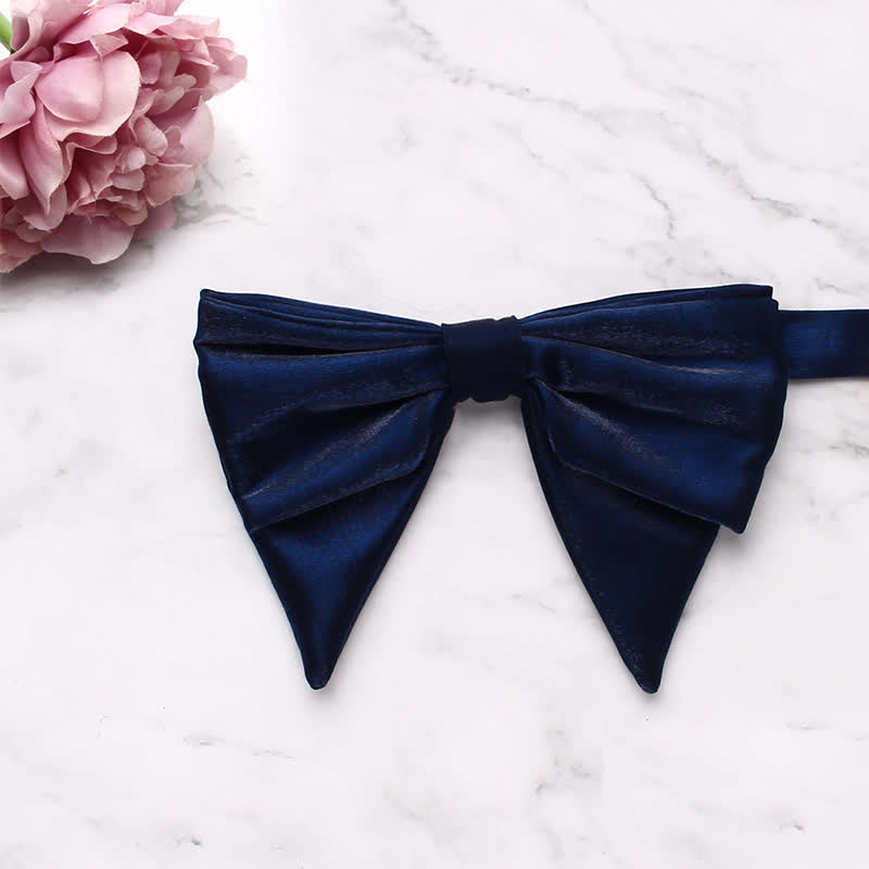 Men's Gloss Double Layered Oversized Pointed Bow Tie - Navy - image 14