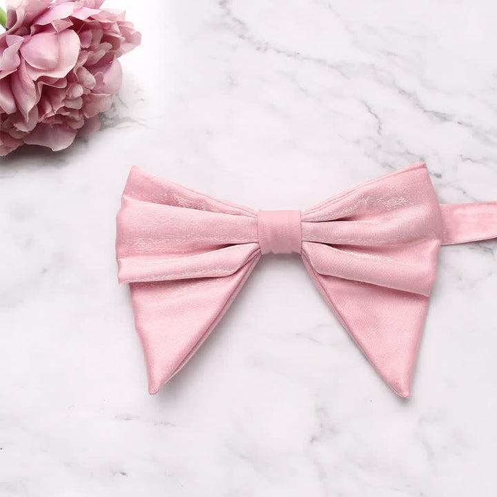 Men's Gloss Double Layered Oversized Pointed Bow Tie - Pink - image 6