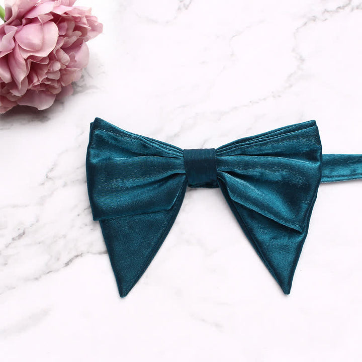Men's Gloss Double Layered Oversized Pointed Bow Tie - Teal - image 10