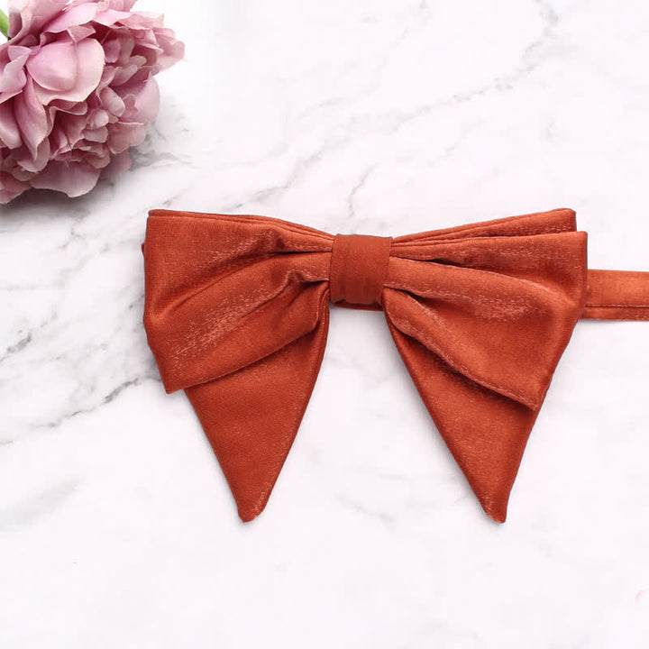 Men's Gloss Double Layered Oversized Pointed Bow Tie - Chocolate - image 9