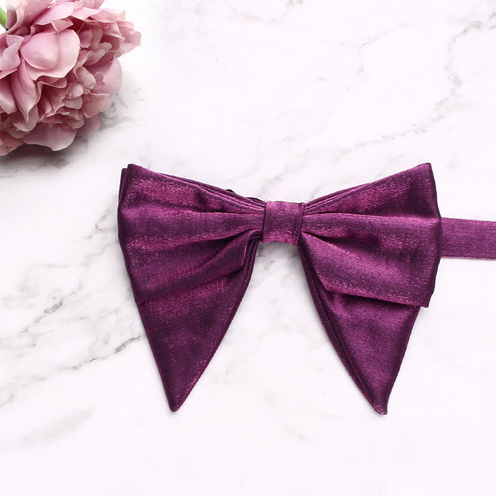 Men's Gloss Double Layered Oversized Pointed Bow Tie - Purple - image 11