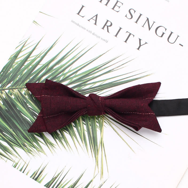 Men's Casual Striped Pointed Shape Wedding Bow Tie - Dark Red - image 3