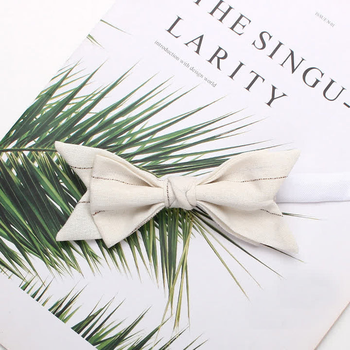 Men's Casual Striped Pointed Shape Wedding Bow Tie - White - image 1