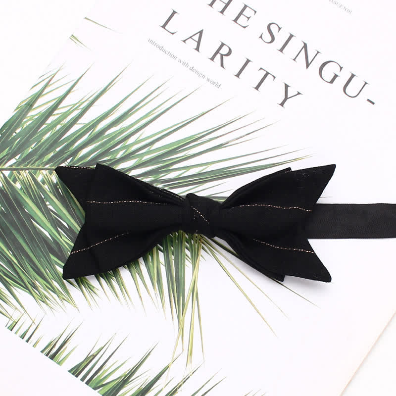 Men's Casual Striped Pointed Shape Wedding Bow Tie - Black - image 5