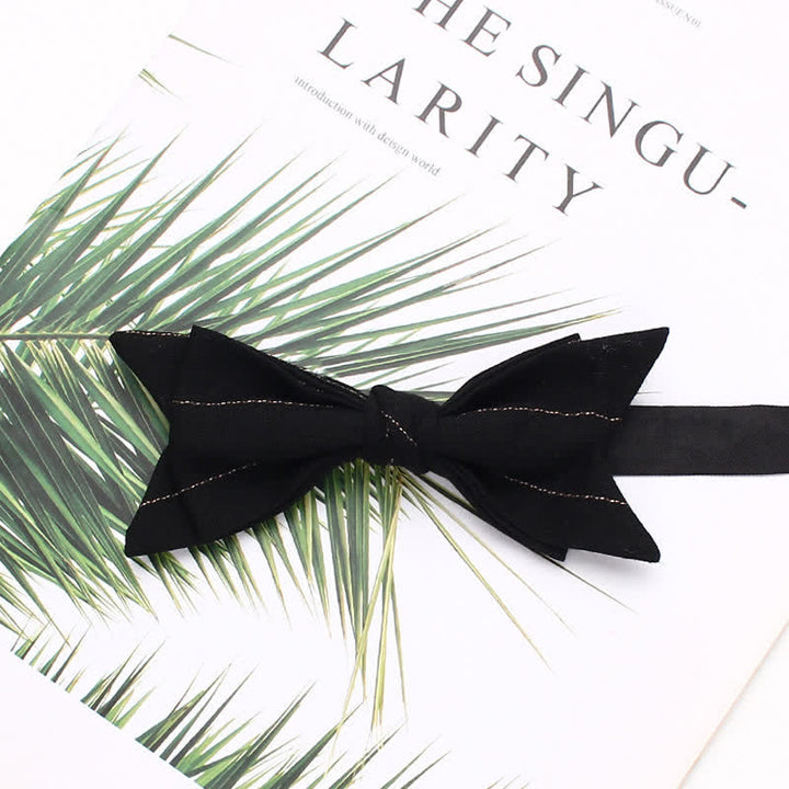 Men's Casual Striped Pointed Shape Wedding Bow Tie - Black - image 5