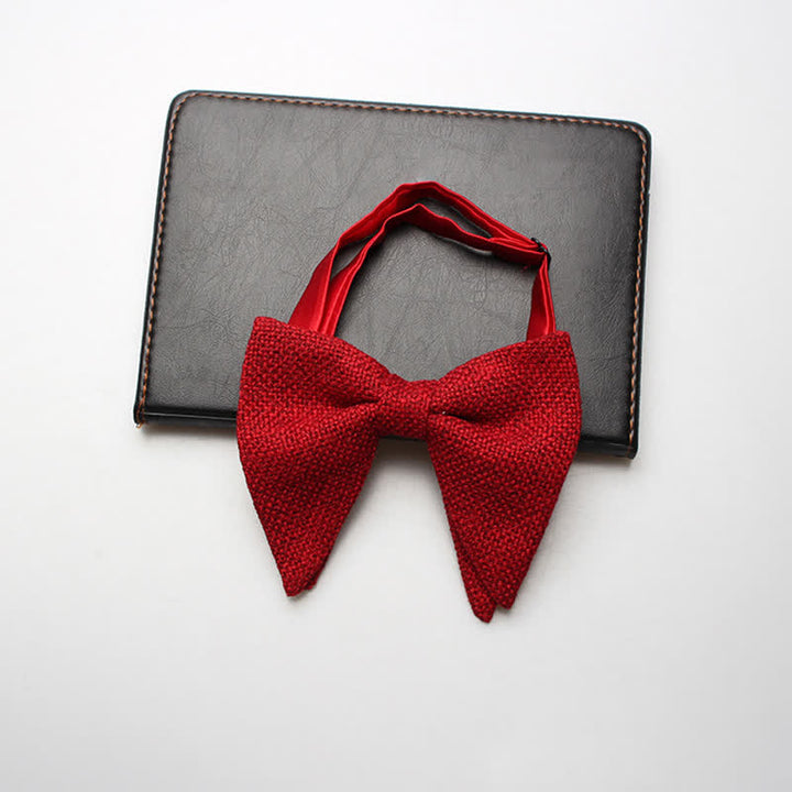 Men's Weave Linen Cotton Oversized Pointed Bow Tie - Red - image 6