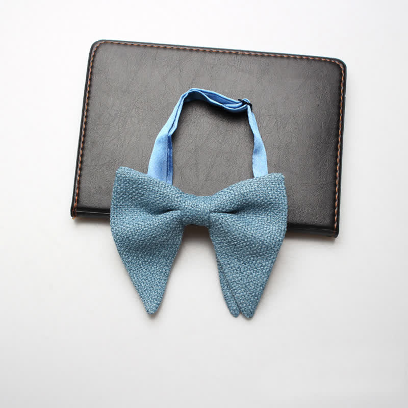 Men's Weave Linen Cotton Oversized Pointed Bow Tie - CadetBlue - image 7