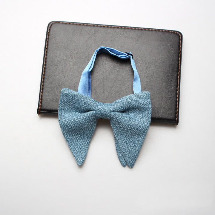 Men's Weave Linen Cotton Oversized Pointed Bow Tie - CadetBlue - image 7