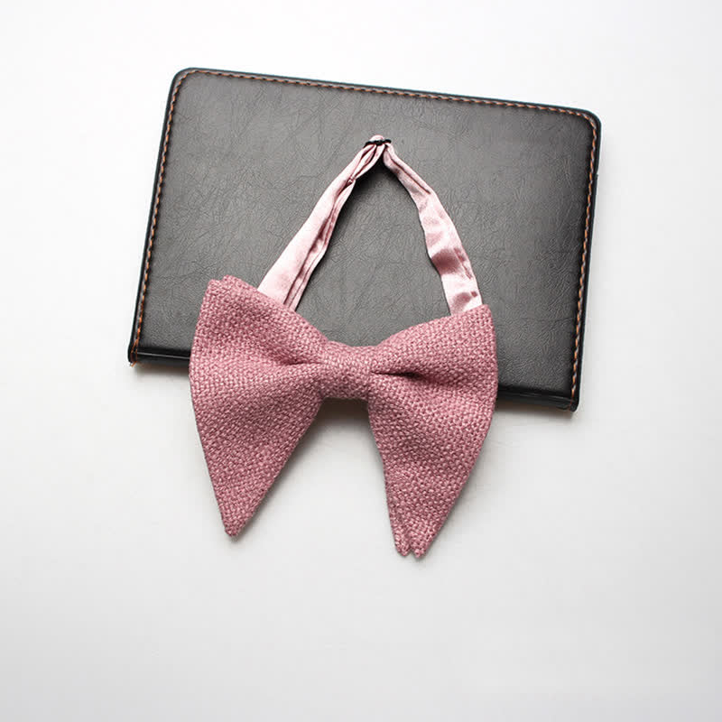 Men's Weave Linen Cotton Oversized Pointed Bow Tie - PaleVioletRed - image 5