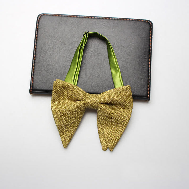 Men's Weave Linen Cotton Oversized Pointed Bow Tie - OliveDrab - image 10