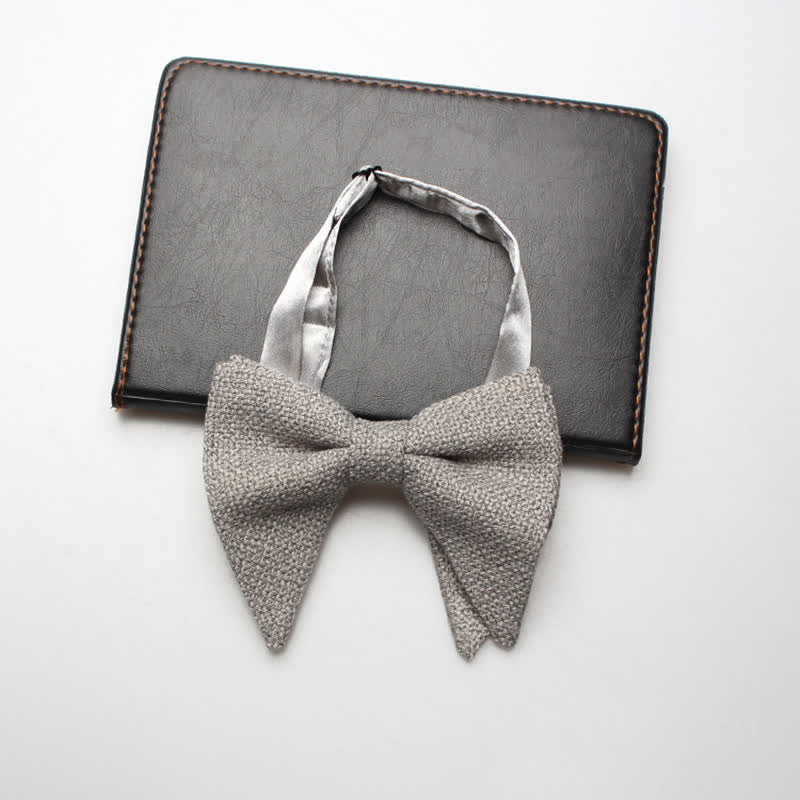 Men's Weave Linen Cotton Oversized Pointed Bow Tie - Gray - image 11