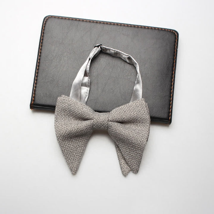 Men's Weave Linen Cotton Oversized Pointed Bow Tie - Gray - image 11