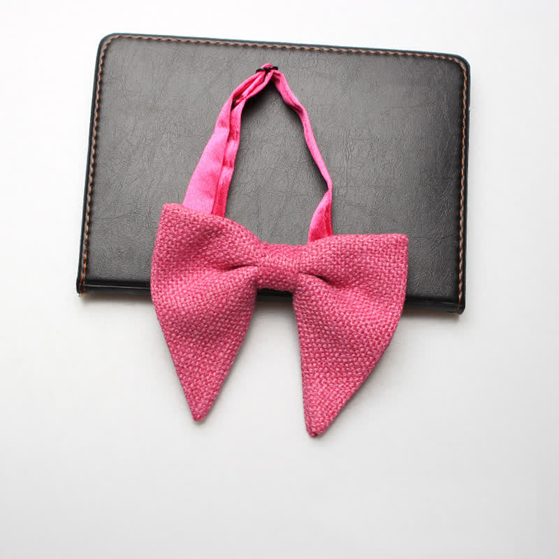Men's Weave Linen Cotton Oversized Pointed Bow Tie - DeepPink - image 9