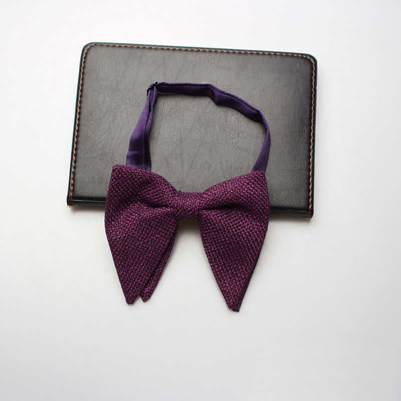 Men's Weave Linen Cotton Oversized Pointed Bow Tie - Purple - image 12