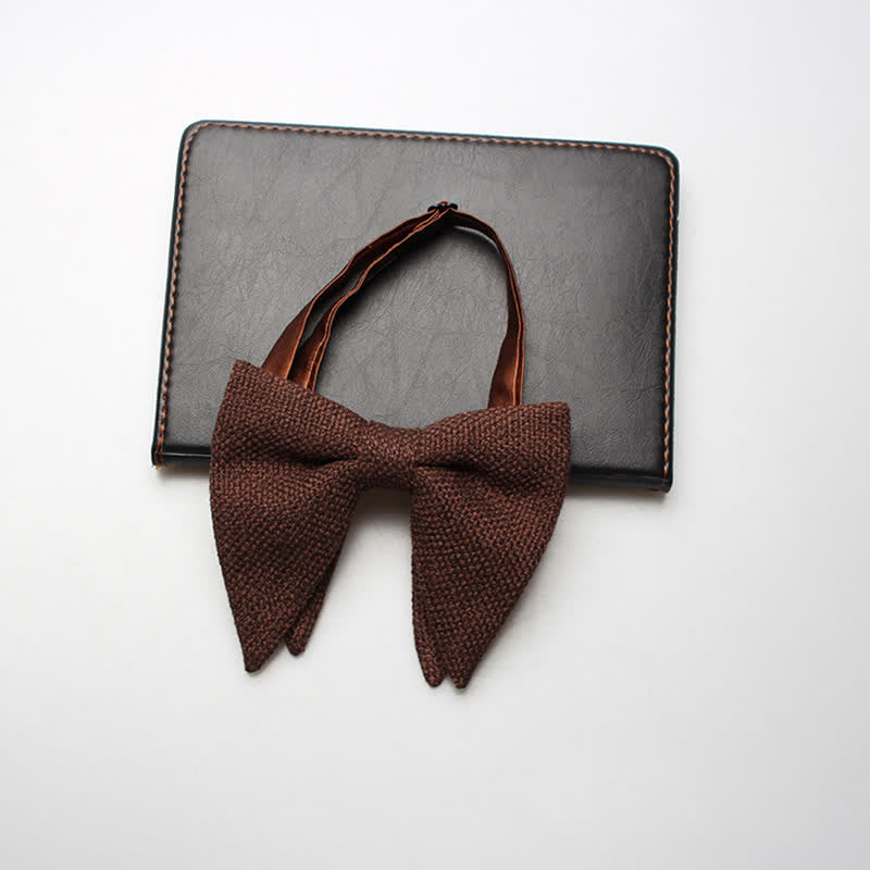 Men's Weave Linen Cotton Oversized Pointed Bow Tie - SaddleBrown - image 14